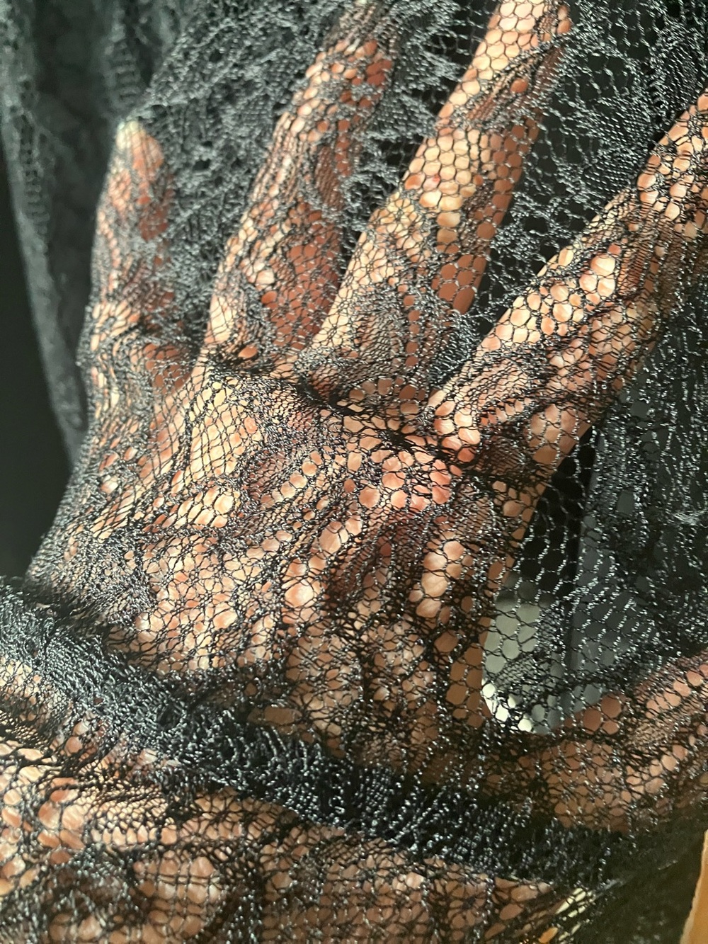 Black Lace Ruffle Button-Front Blouse - Picture 7 of 17